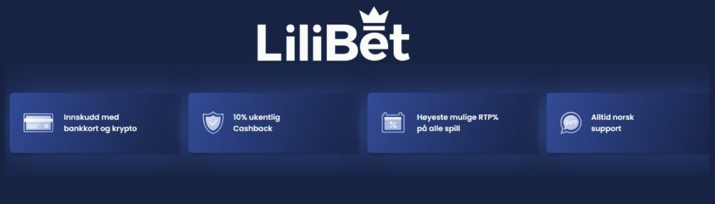 Skjermbilde av Lilibet Norge nettsted, viser spill og bonuser